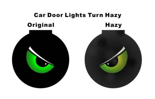 Comparison of plastic car door light panels before and after turning hazy