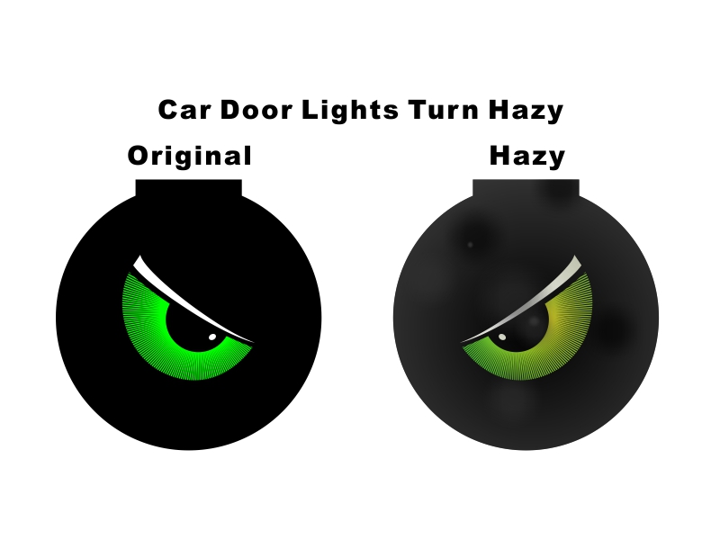 Comparison of plastic car door light panels before and after turning hazy