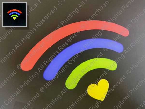 Multicolor Wi-Fi style projection pattern in red, green, blue, and yellow.