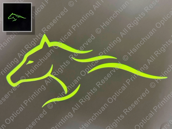 Green line-art horse projection pattern for car door welcome light.
